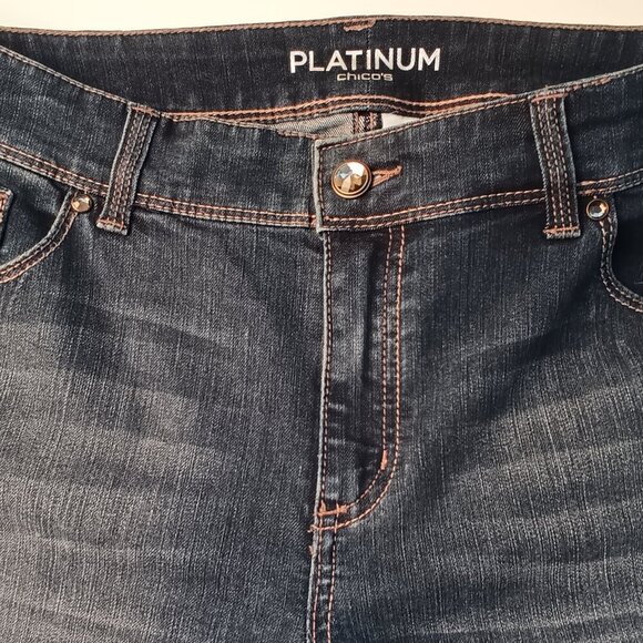 Chico's Cropped Denim Jeans Size 1(8) Mid Rise Straight Leg Rhinestone Lace Trim - Picture 5 of 12